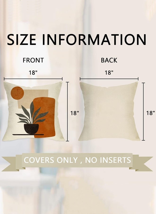 Optico Boho Pillow Covers, Boho Mid Century Sun Botanical Leaf Mountain Nature Throw Pillow Covers,Throw Pillow Covers 18×18 Set of 4,Bohemian Home Decor,Mid Century Geometric Outdoor Throw Cushion Cases for Couch Sofa Bedroom Decor Bohemian Gifts - Image 2